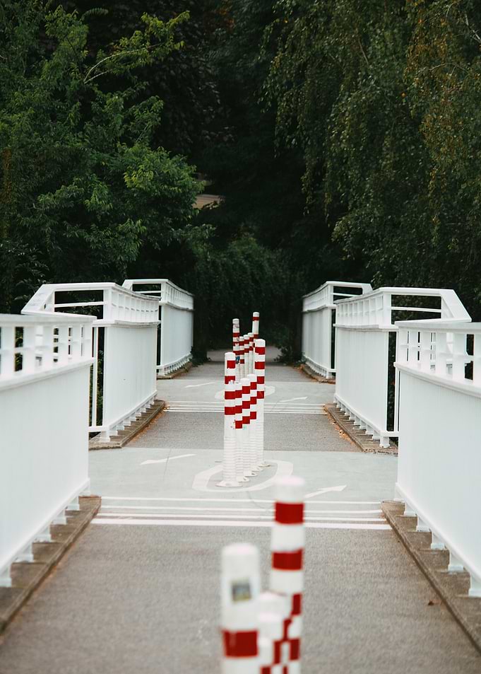 White Bridge with Red and White Posts