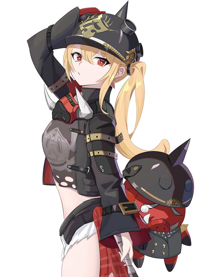 Anime Girl with Pig Plush
