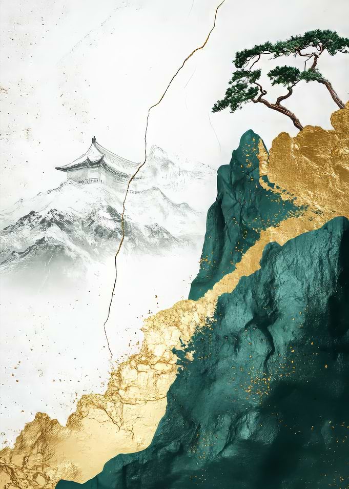 Gold & Green Mountain Landscape