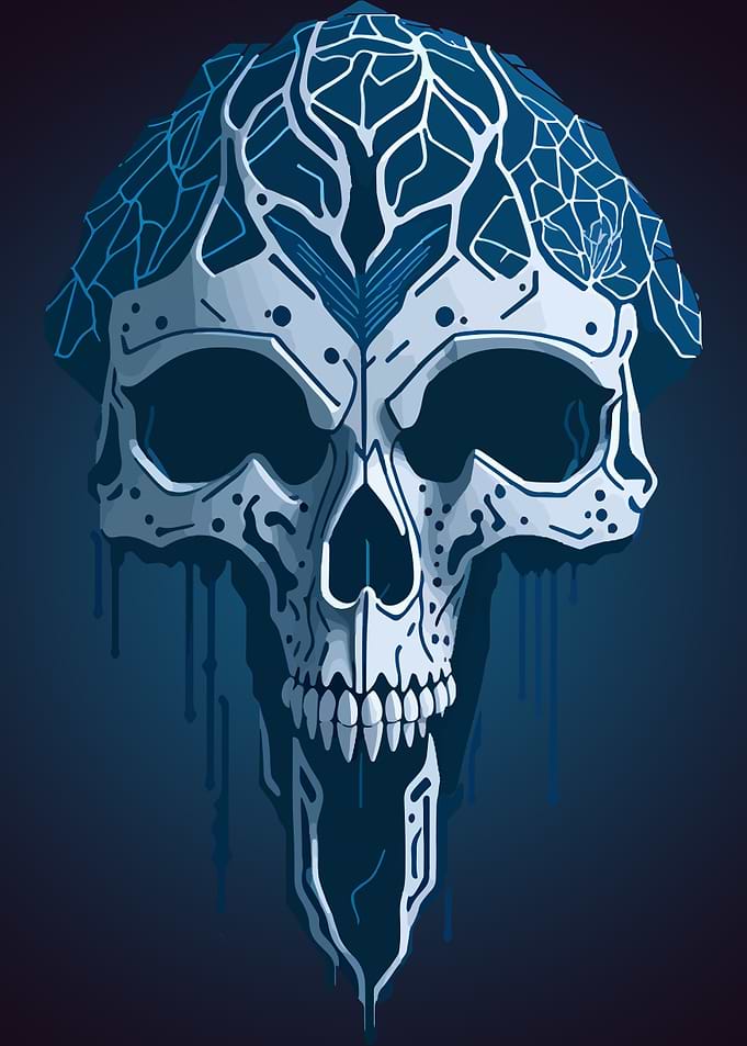 Blue Skull with Intricate Design