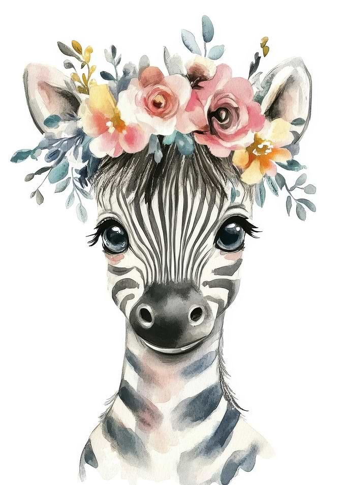 Cute Zebra with Floral Crown