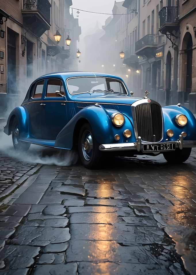 Vintage Blue Car in City