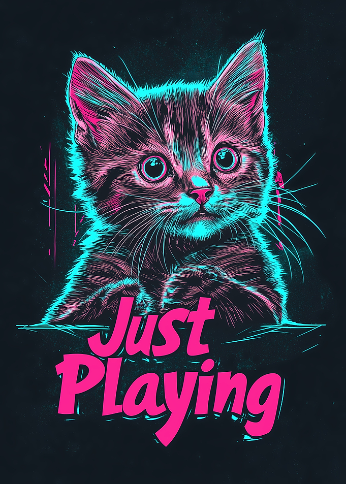 Neon Cat Playing