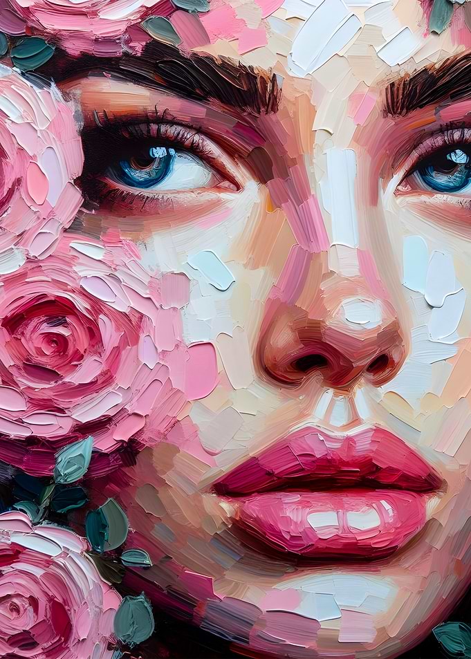 Woman With Pink Roses Portrait