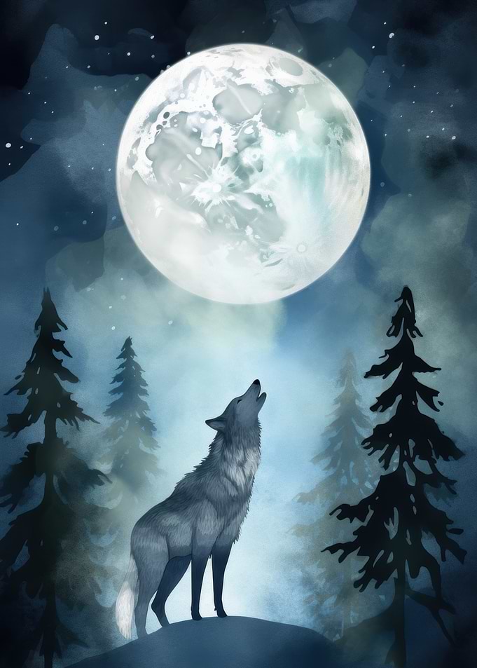 Wolf Howling at the Moon