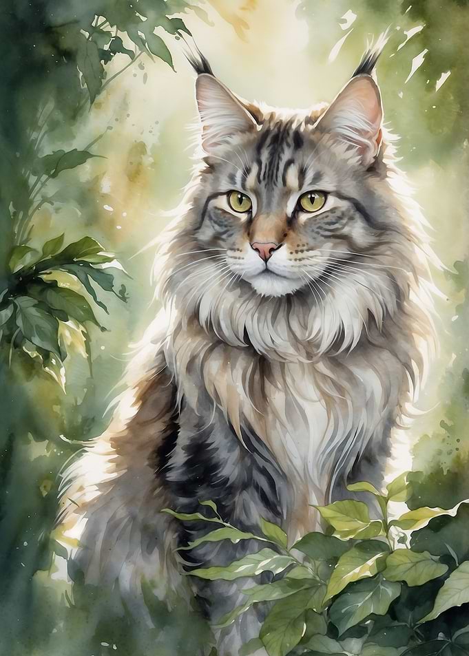 Maine Coon Cat Watercolor