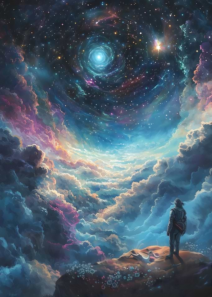 Man see Starry Night galaxy Clouds