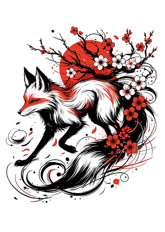 Ukiyo-e Kitsune with Cherry Blossoms