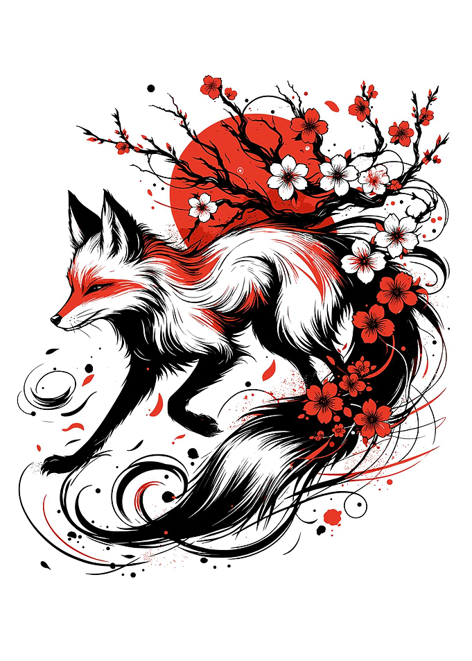 Ukiyo-e Kitsune with Cherry Blossoms