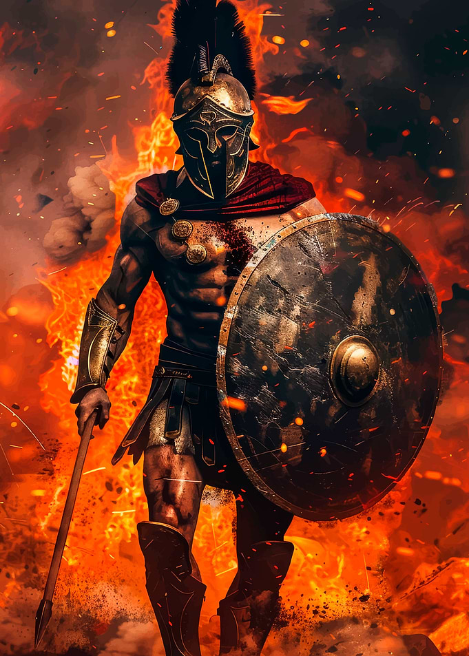 Spartan Warrior in Flames