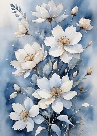 Watercolor White Flowers
