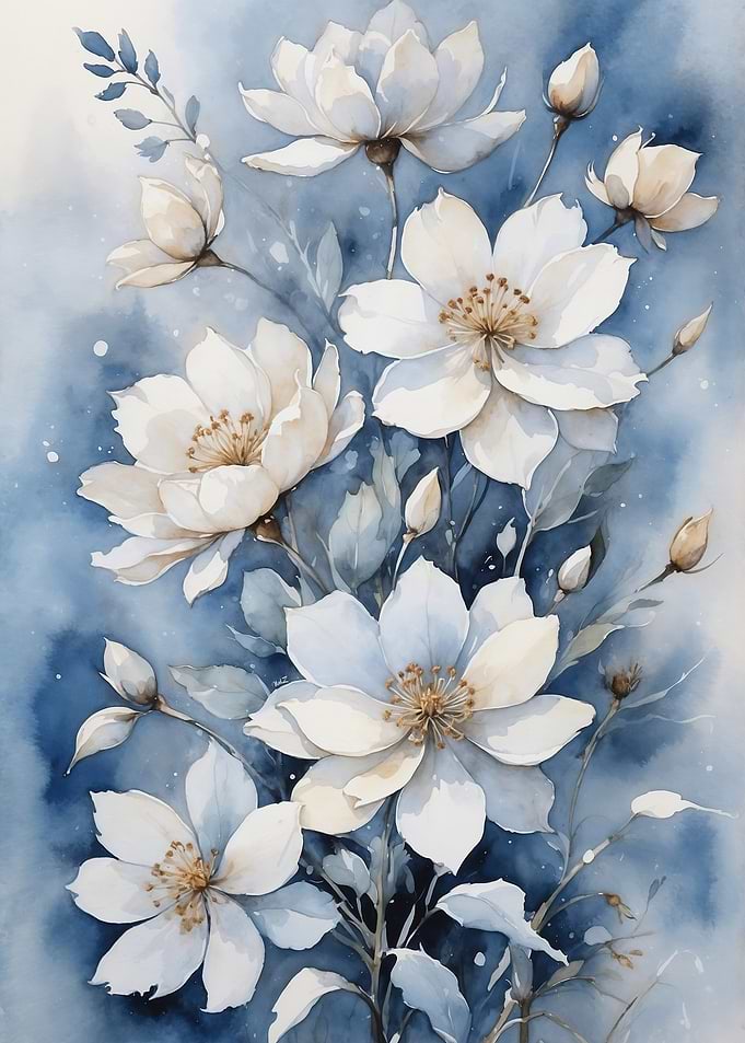 Watercolor White Flowers