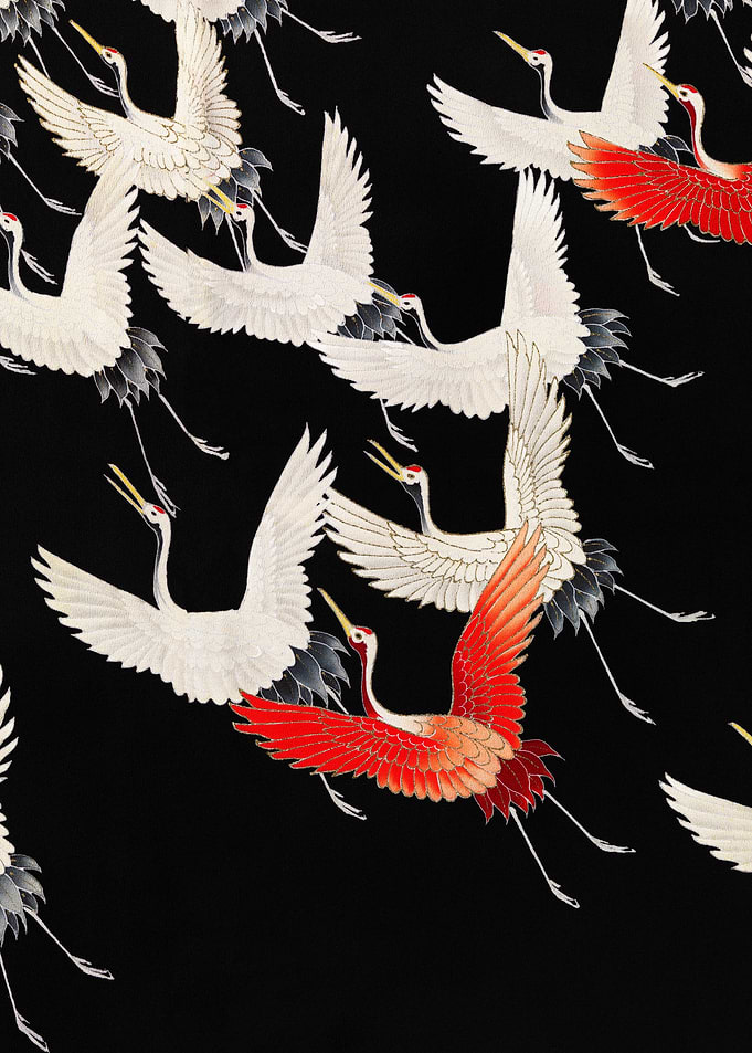 Red & White Cranes Pattern