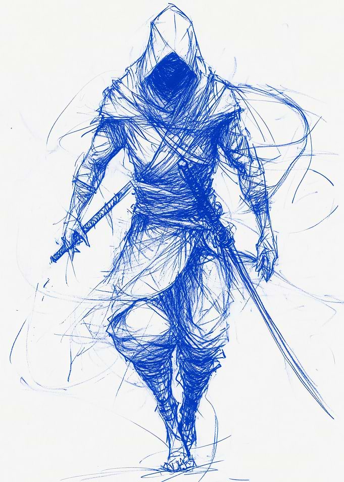 Blue Ink Warrior Sketch