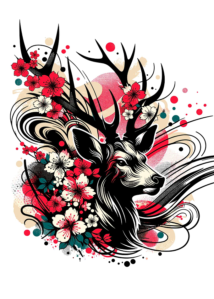 Deer with Cherry Blossoms Ukiyo-e
