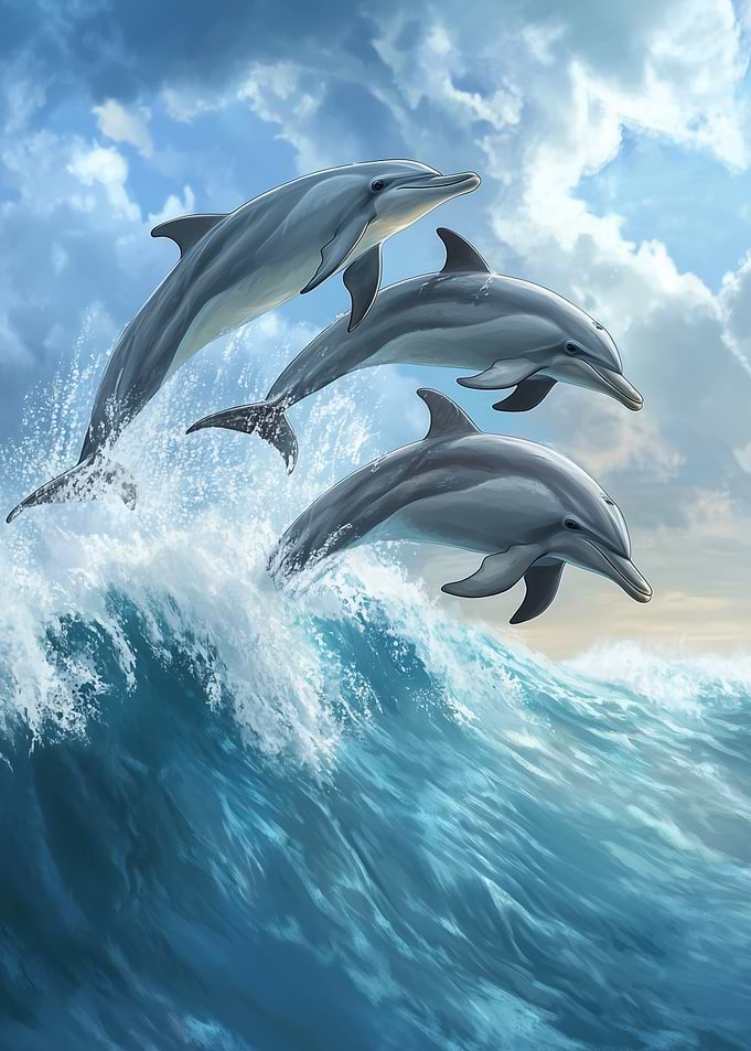 Dolphins Leaping Wave