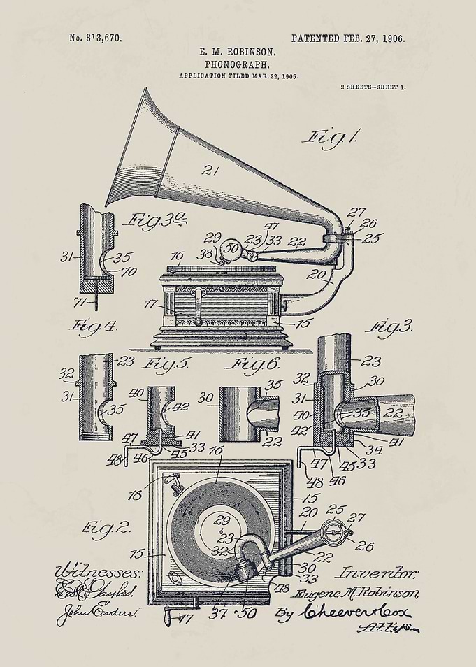 Vintage Phonograph Patent