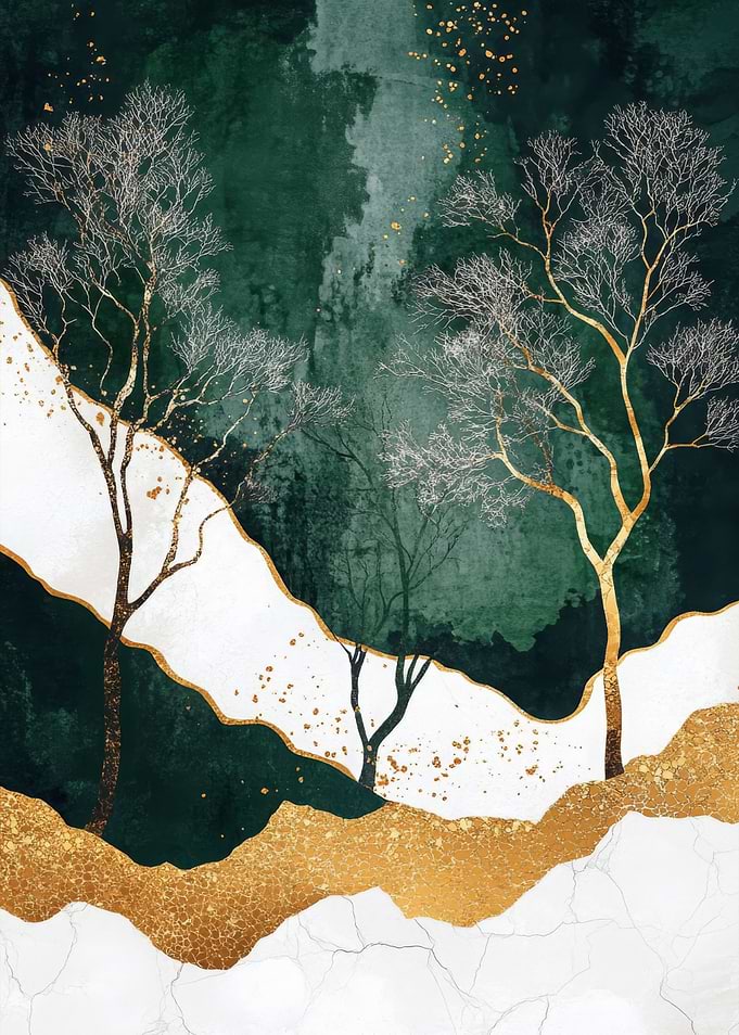 Gold & Green Forest Art