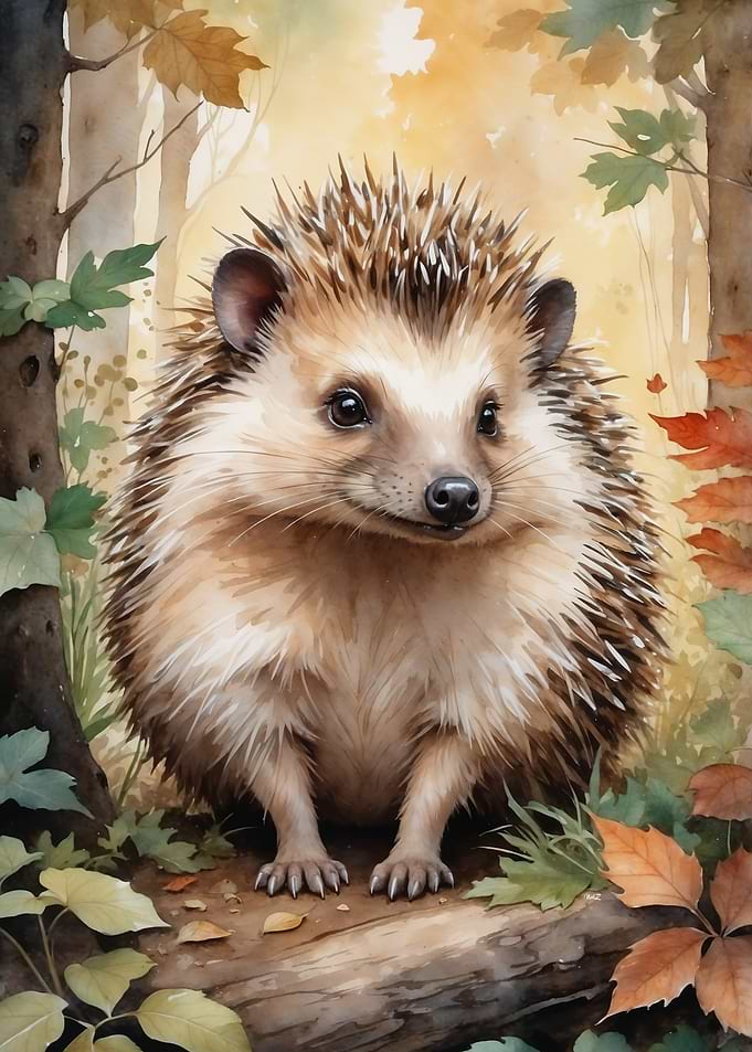 Hedgehog in Autumn Forest