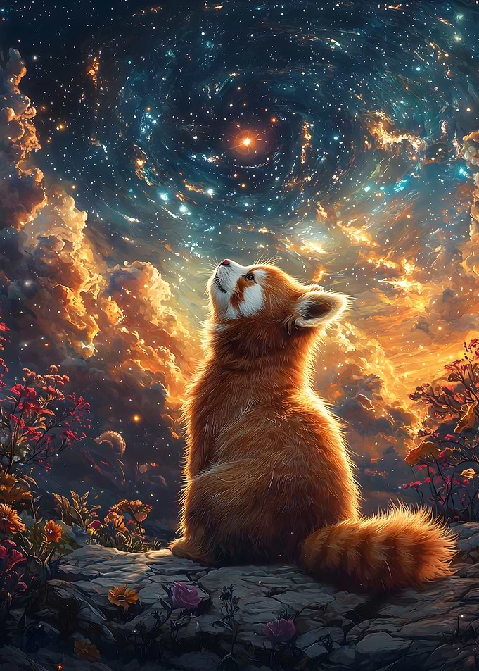 Red Panda And Starry Sky Cosmic