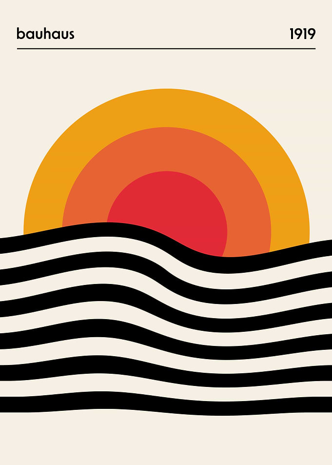 Bauhaus Sunset Art Print Orange Red