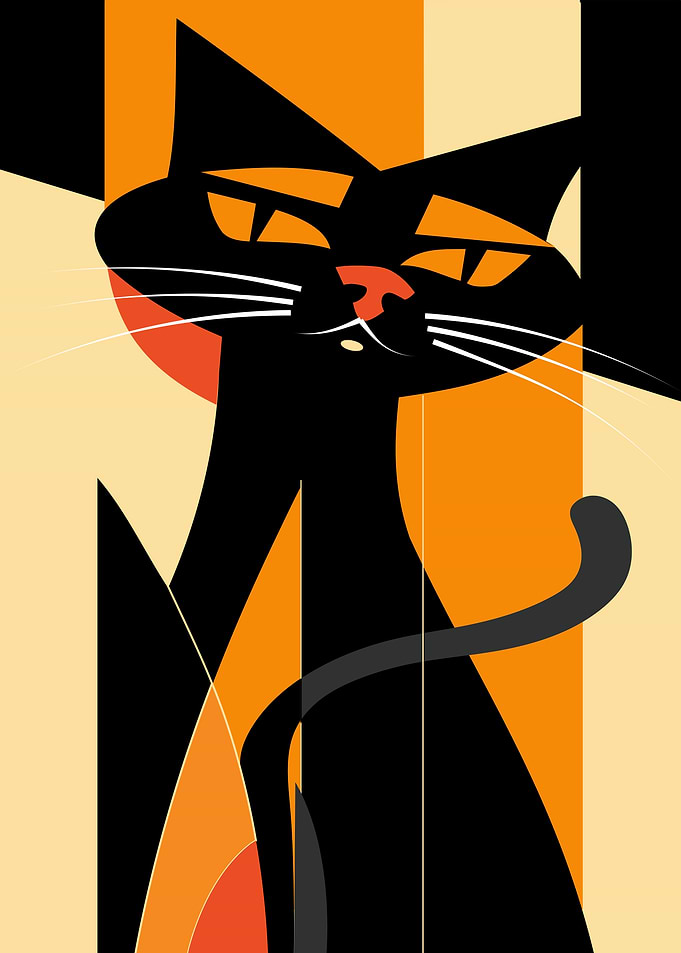 Geometric Black Cat Illustration Art