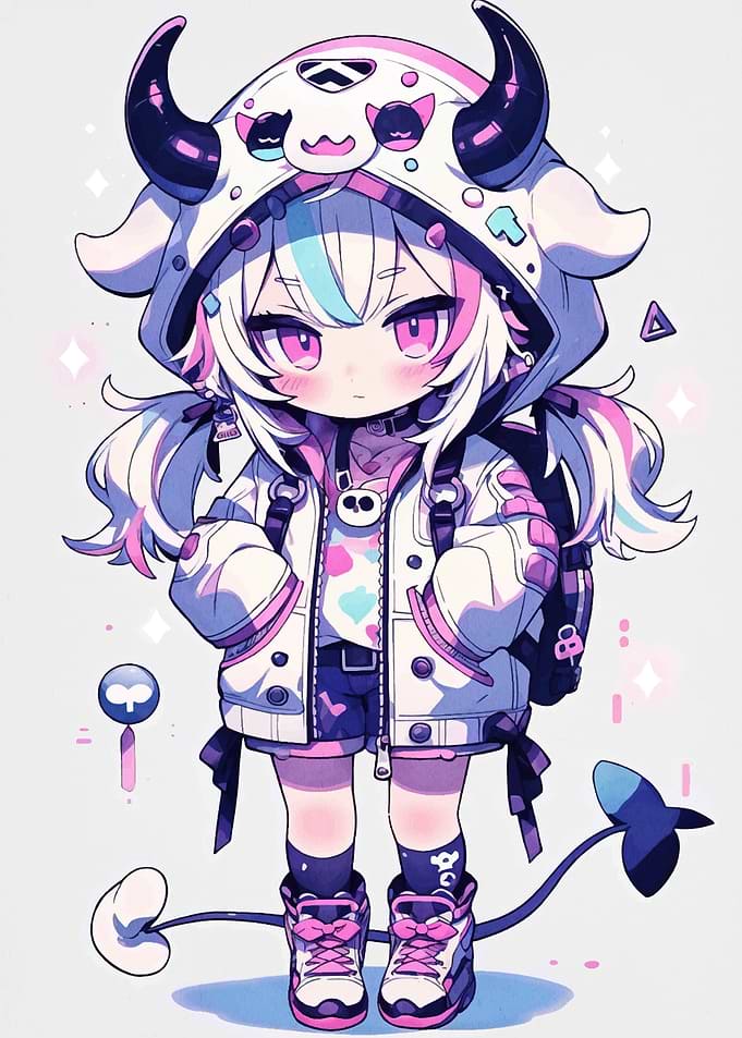 Kawaii Anime Girl with Cow Hood