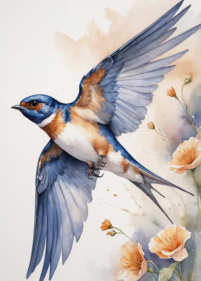Watercolor Swallow in Flight