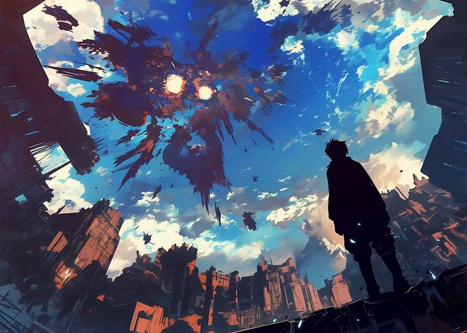 Silhouette in a Post-Apocalyptic City