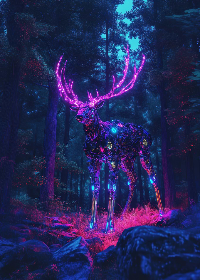 Cybernetic Deer in Forest