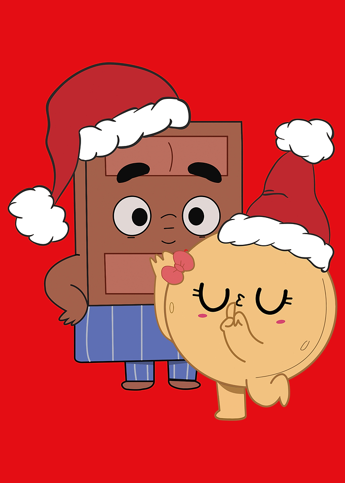 Sweet Holiday Vibes Choco And Pancake in Christmas Hats