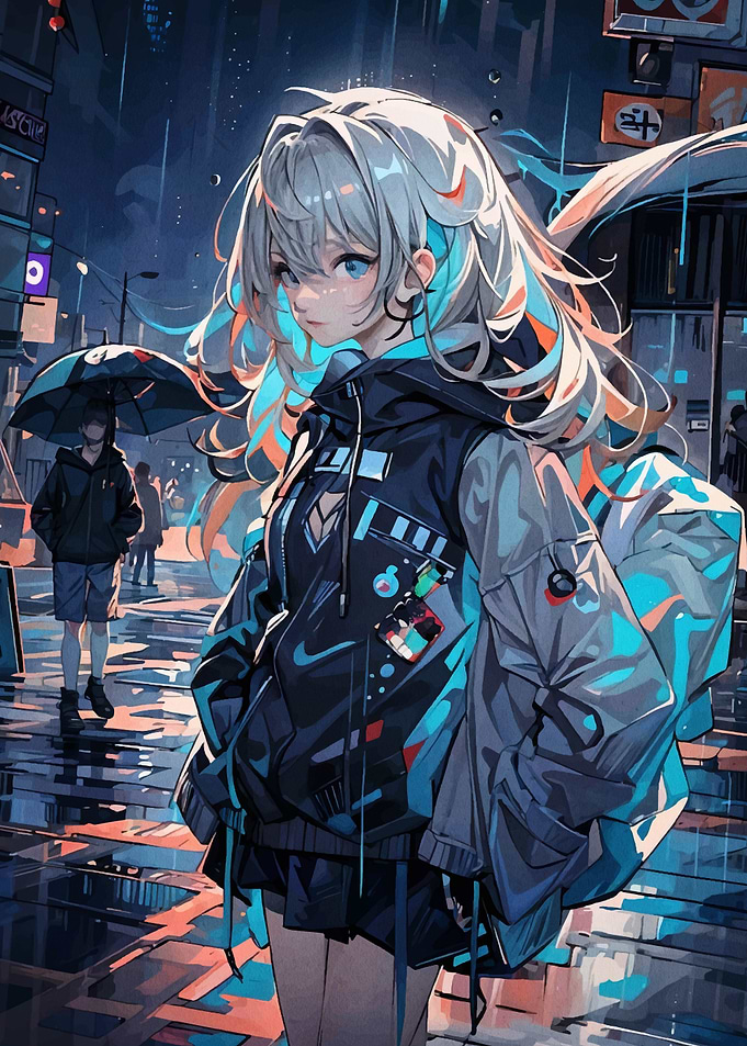 Anime Girl in Rain