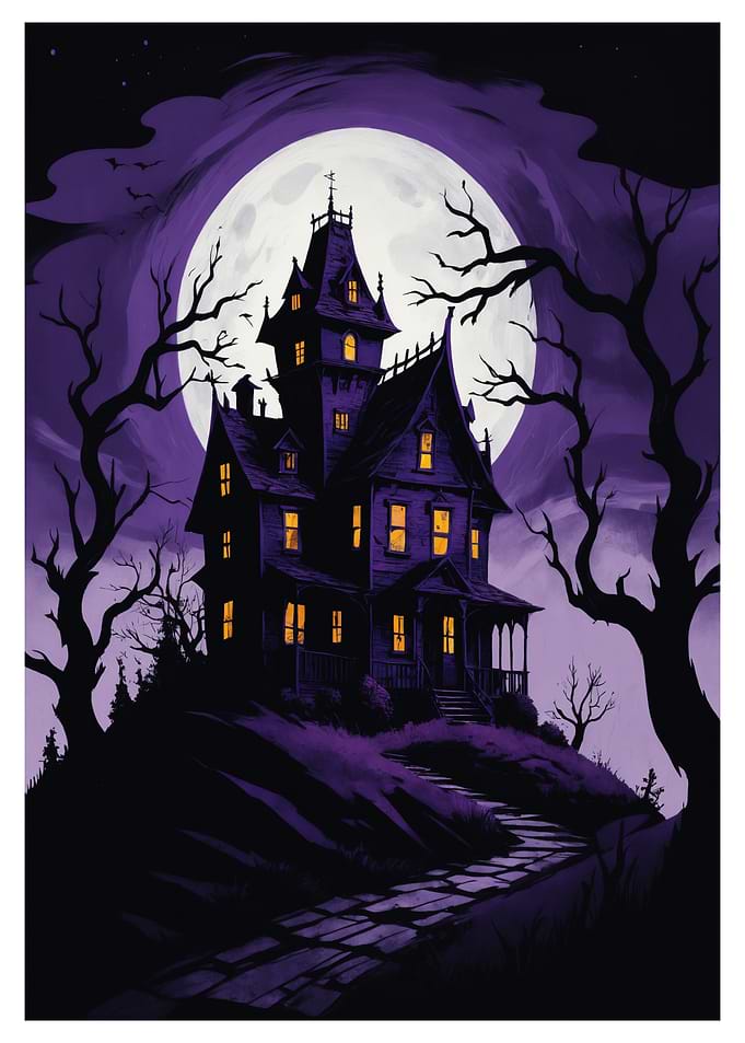 Haunted House Under Full Moon