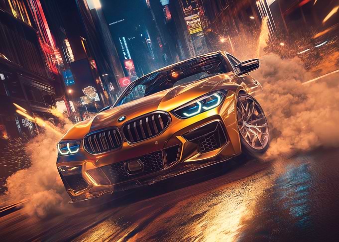 Gold BMW in City
