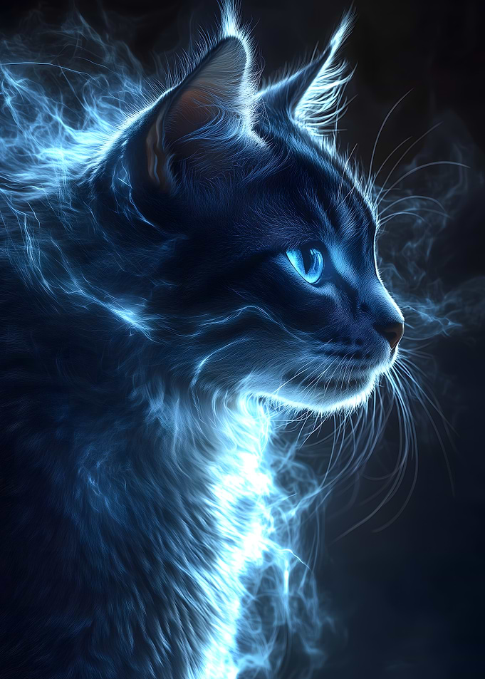 Mystical Cat in Blue Aura