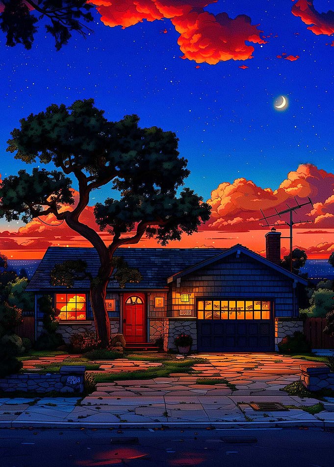 Suburban Home at Dusk