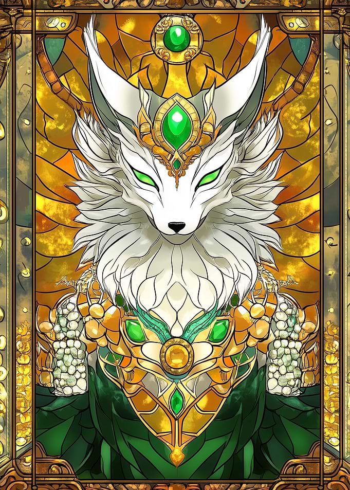 Regal Fox: Crowned in Stained Glass