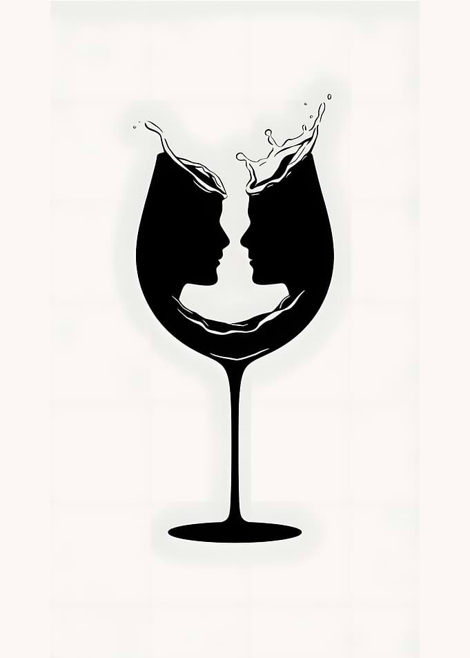 Silhouette Couple in Wine Glass