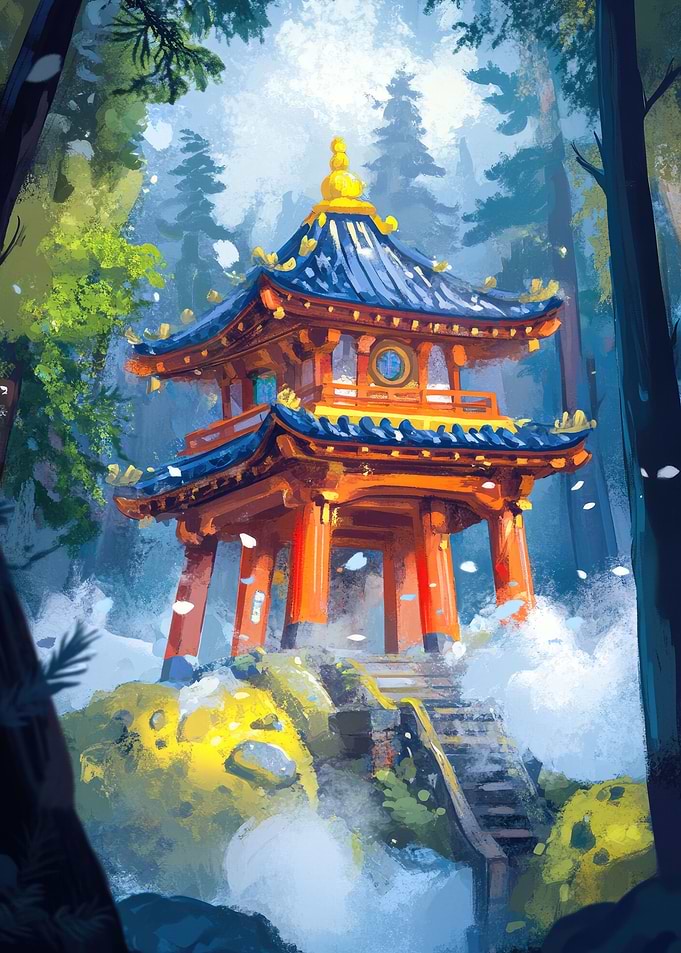 Japanese Pagoda in Forest