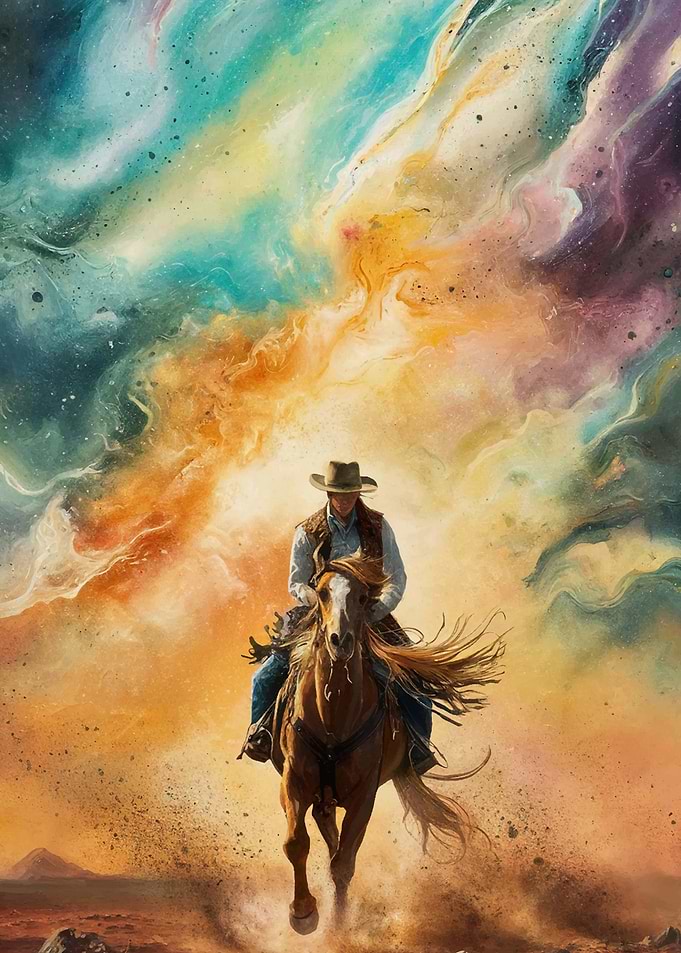Cowboy Riding Through Nebula