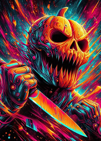 Pumpkin Skull with Knife, Halloween Horror
