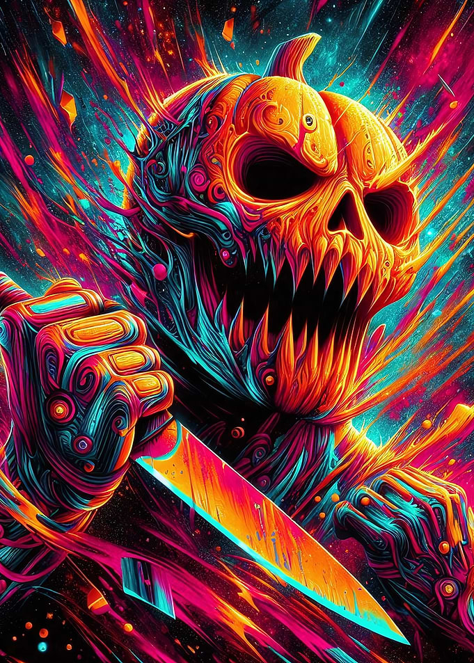 Pumpkin Skull with Knife, Halloween Horror