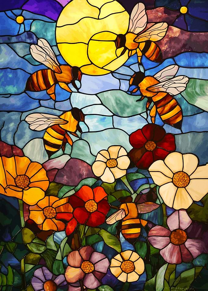Stained Glass Bees & Flowers