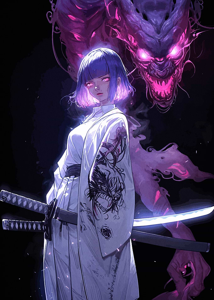 Anime Girl with Dragon Tattoo