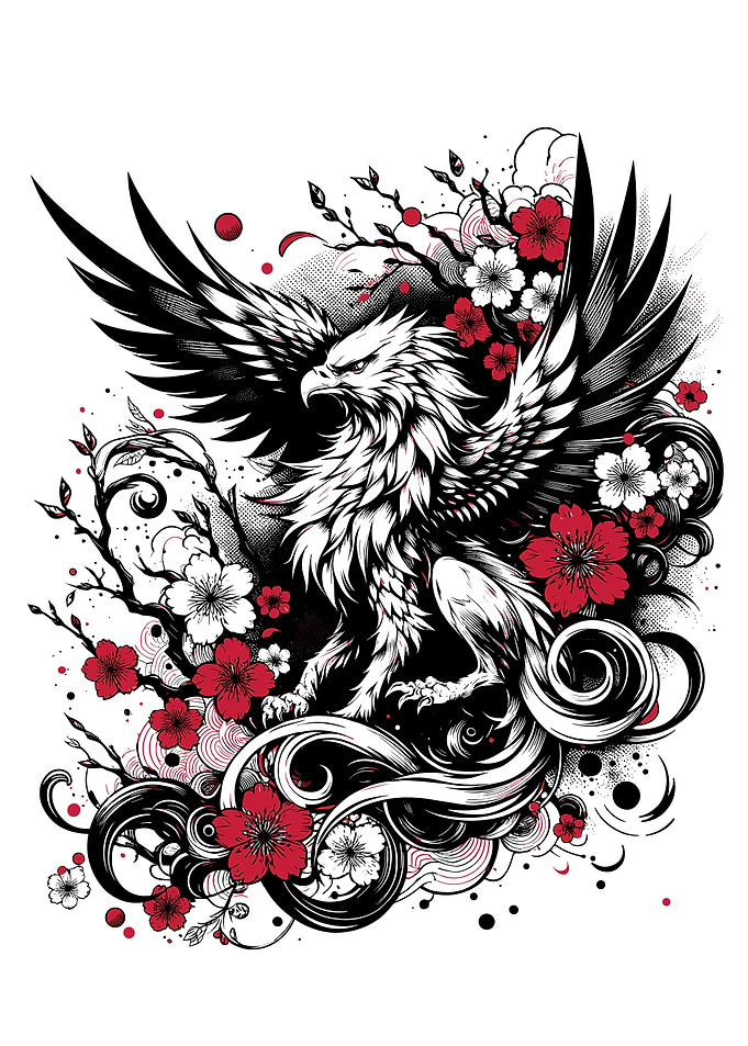 Ukiyo-e Griffin and Cherry Blossoms