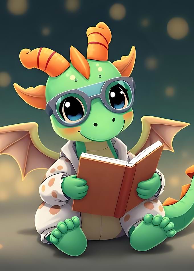 Cute Dragon Reading