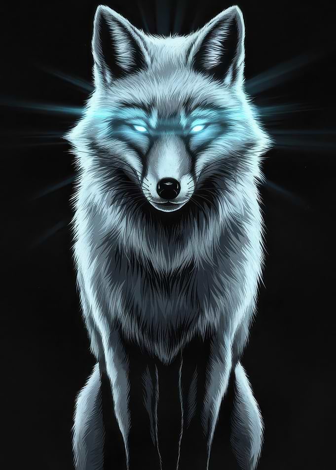 White Wolf with Glowing Eyes