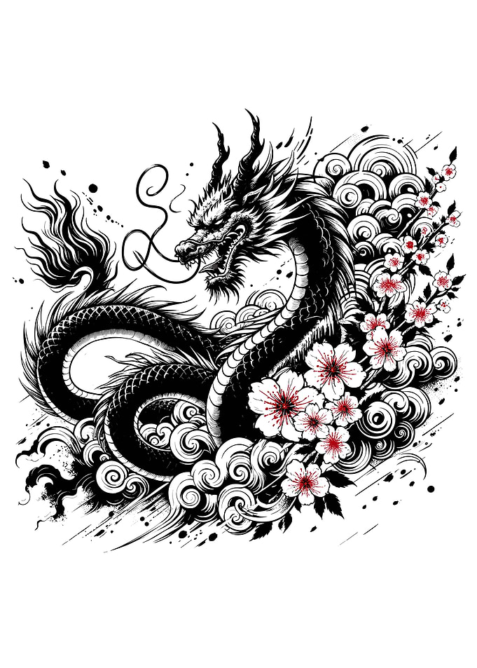 Ukiyo-e Black Dragon Tattoo Design