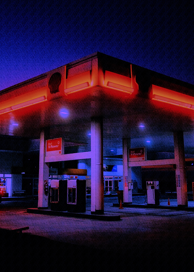 Neon Gas Station at Night