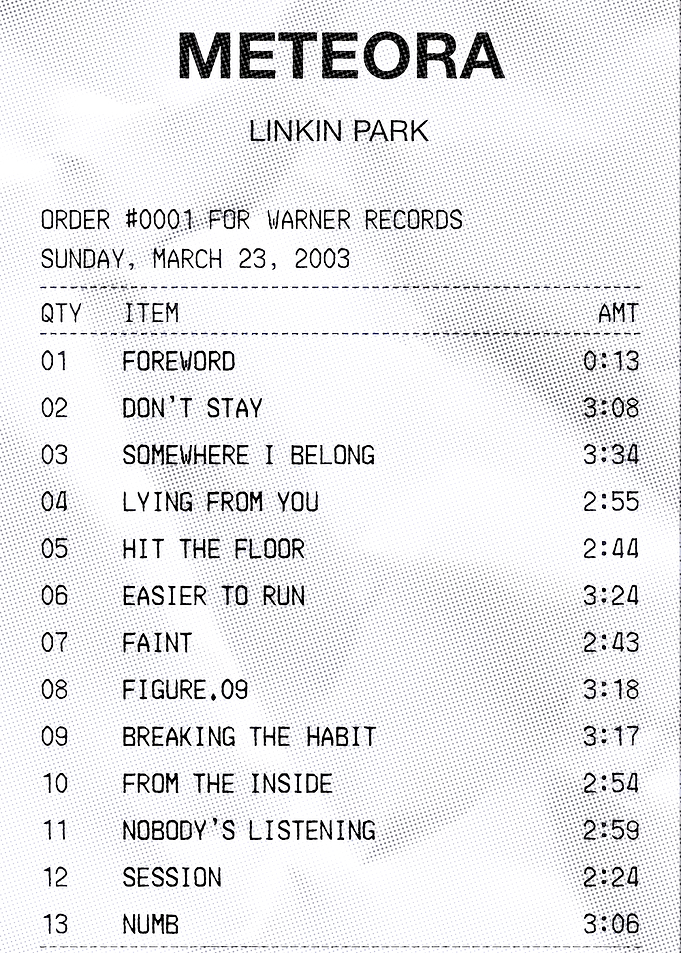 Linkin Park Receipt